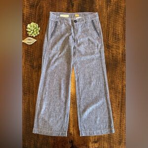 Pilcro & the Letterpress | Wide-Leg Linen Blend Pants, Blue/White, Size 2P